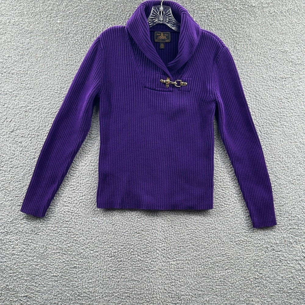 Ralph Lauren Womens Sweater Large Purple Shawl Collar Preppy Old Money Classic